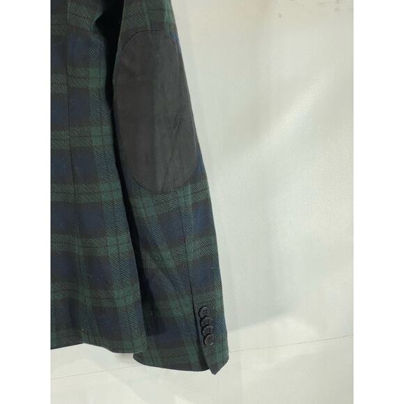 ZARA MAN Men's Green Plaid Two-Button Elbow-Patch Blazer SZ M - Picture 8 of 12
